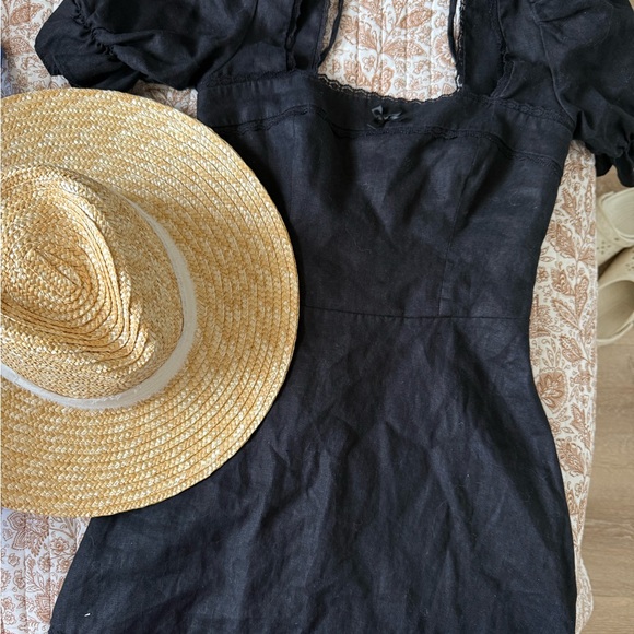 Reformation Evianna Black Linen Puff Sleeve Mini Dress 2 - Picture 5 of 11